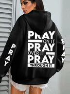 PRAY Print Plus Size Kangaroo Pocket Hoodie - - Plush Fashion Hub