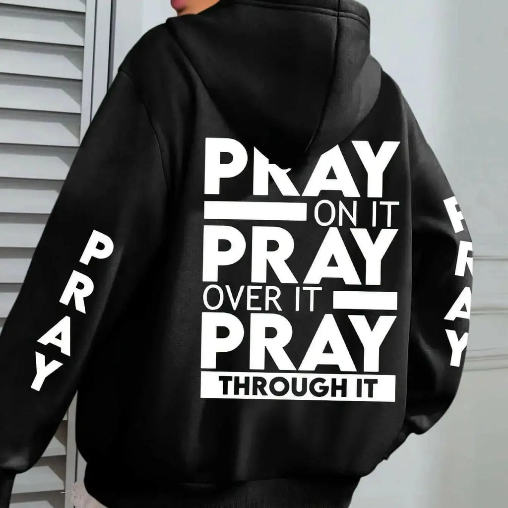 PRAY Print Plus Size Kangaroo Pocket Hoodie - - Plush Fashion Hub