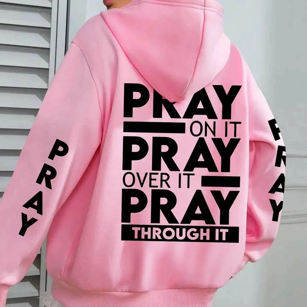 PRAY Print Plus Size Kangaroo Pocket Hoodie - - Plush Fashion Hub