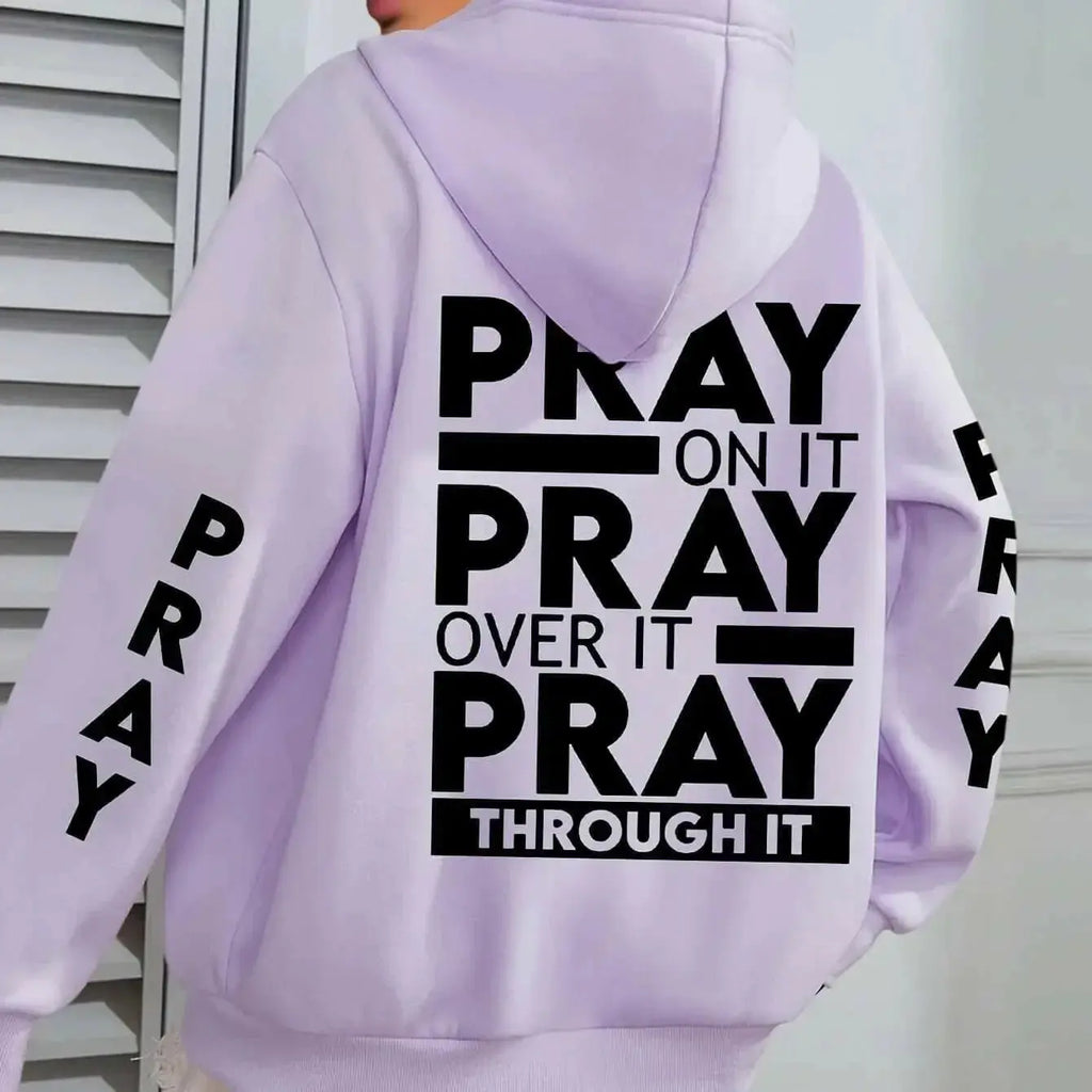 PRAY Print Plus Size Kangaroo Pocket Hoodie - - Plush Fashion Hub