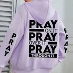PRAY Print Plus Size Kangaroo Pocket Hoodie - - Plush Fashion Hub