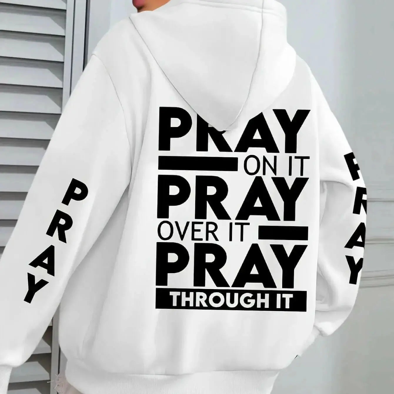 PRAY Print Plus Size Kangaroo Pocket Hoodie - - Plush Fashion Hub