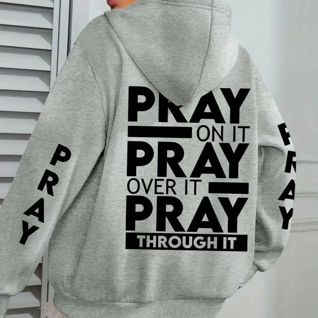 PRAY Print Plus Size Kangaroo Pocket Hoodie - - Plush Fashion Hub