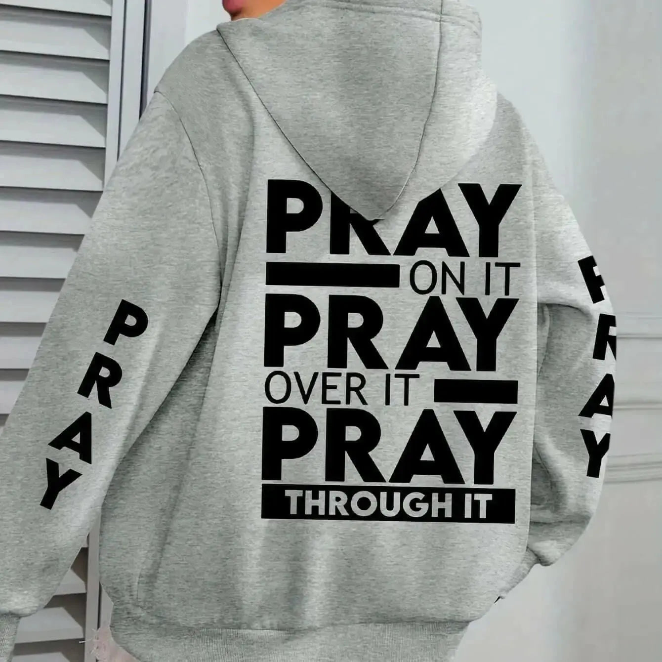 PRAY Print Plus Size Kangaroo Pocket Hoodie - - Plush Fashion Hub