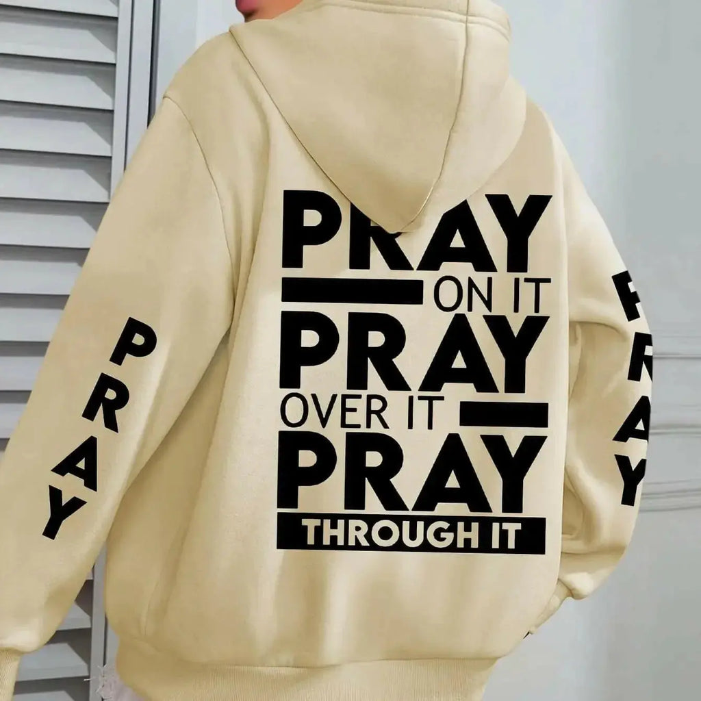 PRAY Print Plus Size Kangaroo Pocket Hoodie - - Plush Fashion Hub