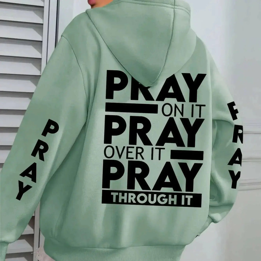 PRAY Print Plus Size Kangaroo Pocket Hoodie - - Plush Fashion Hub