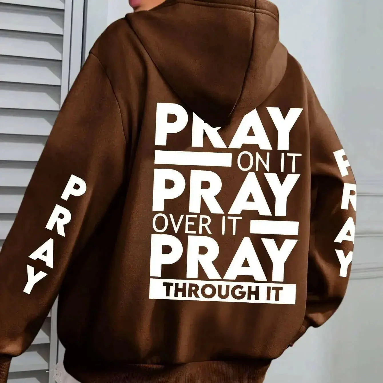 PRAY Print Plus Size Kangaroo Pocket Hoodie - - Plush Fashion Hub