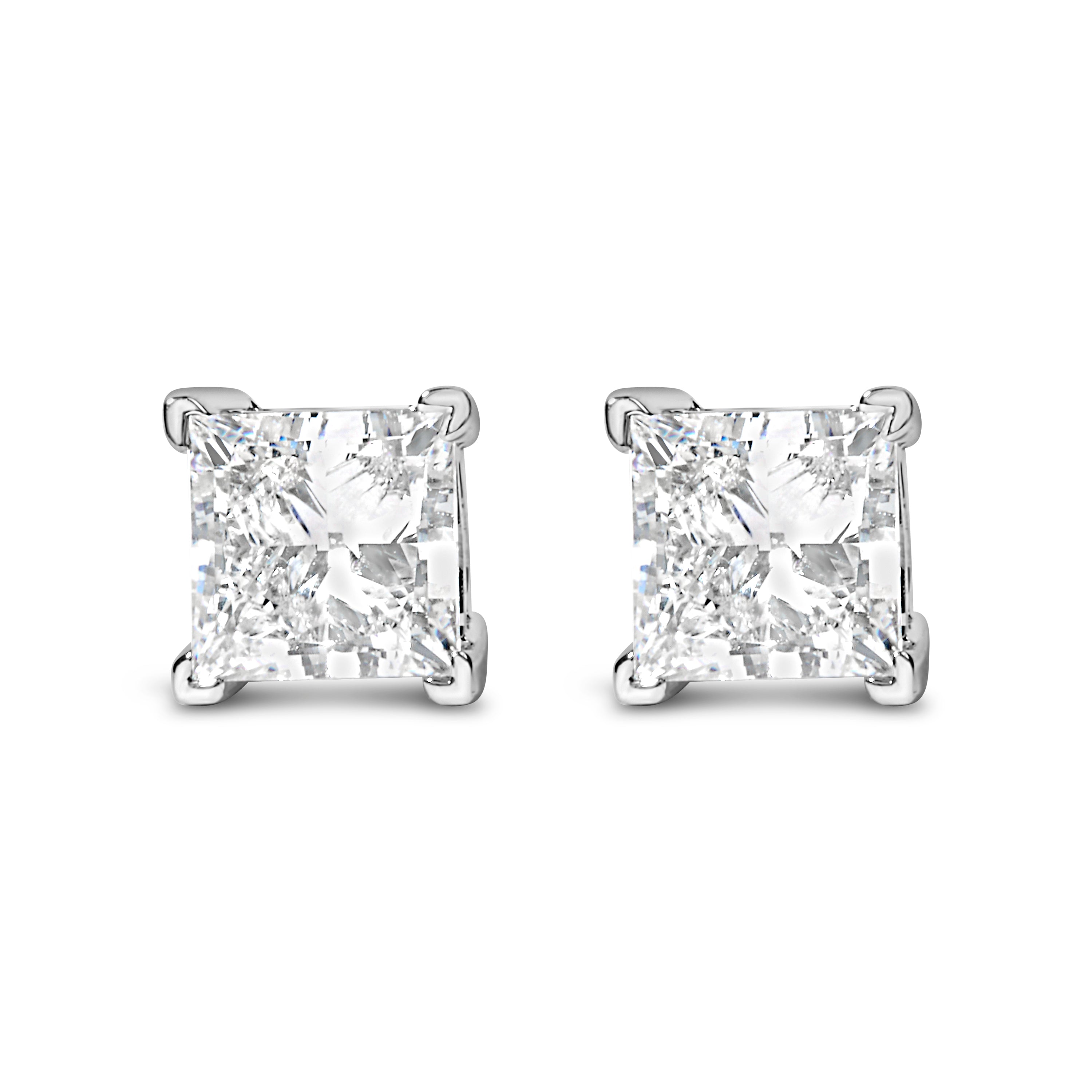 14K White Gold 1.0 Cttw Princess Cut Lab Grown Diamond Solitaire Stud Earrings (F-G Color, VS2-SI1 Clarity)