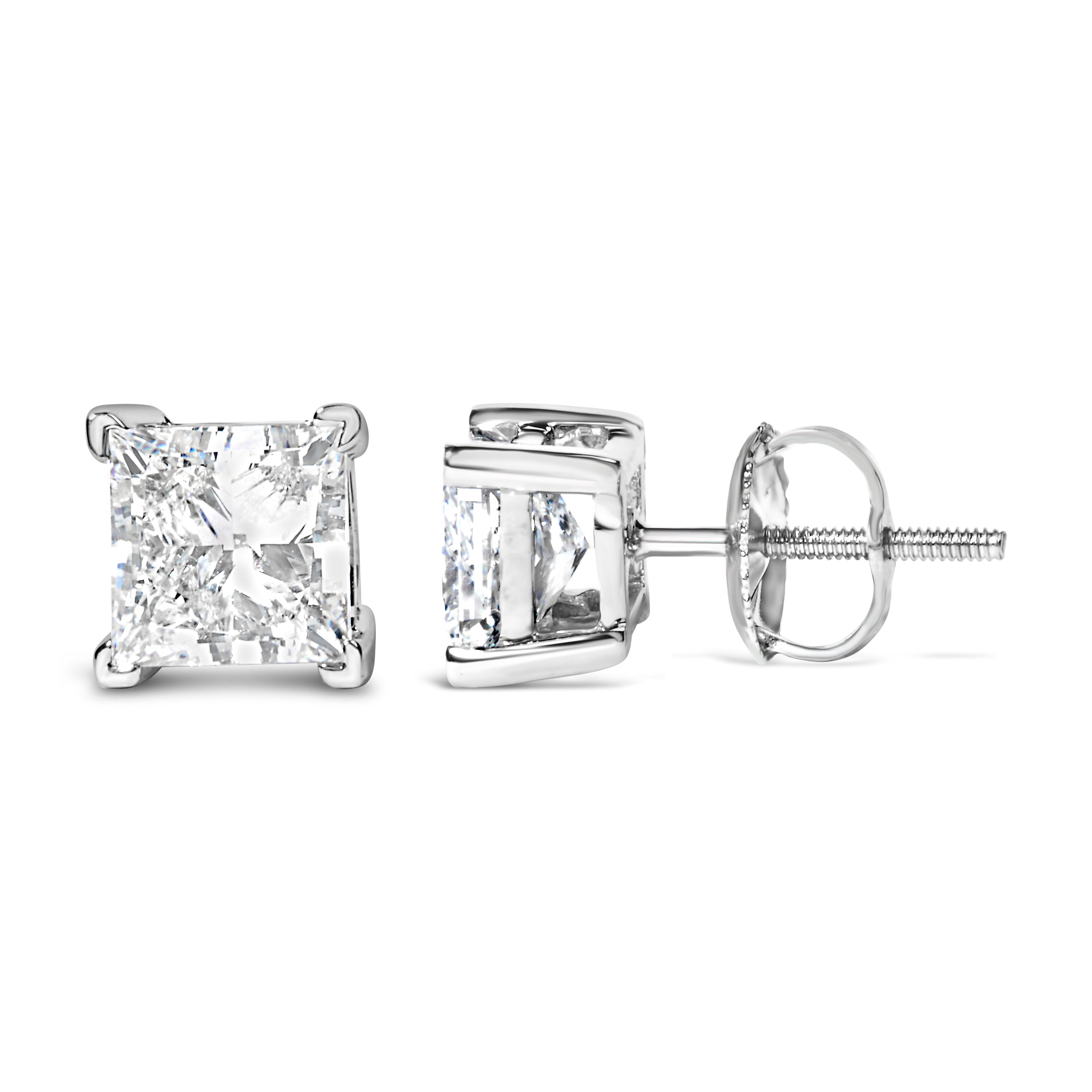 14K White Gold 1.0 Cttw Princess Cut Lab Grown Diamond Solitaire Stud Earrings (F-G Color, VS2-SI1 Clarity)