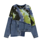 Personalized Color Tie-dye Loose Denim Stitching Long-sleeved Sweater - Plush Fashion Hub