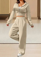 Pink Front Zip Hooded Sweatshirt And Two-piece Pants - Plush Fashion Hub
