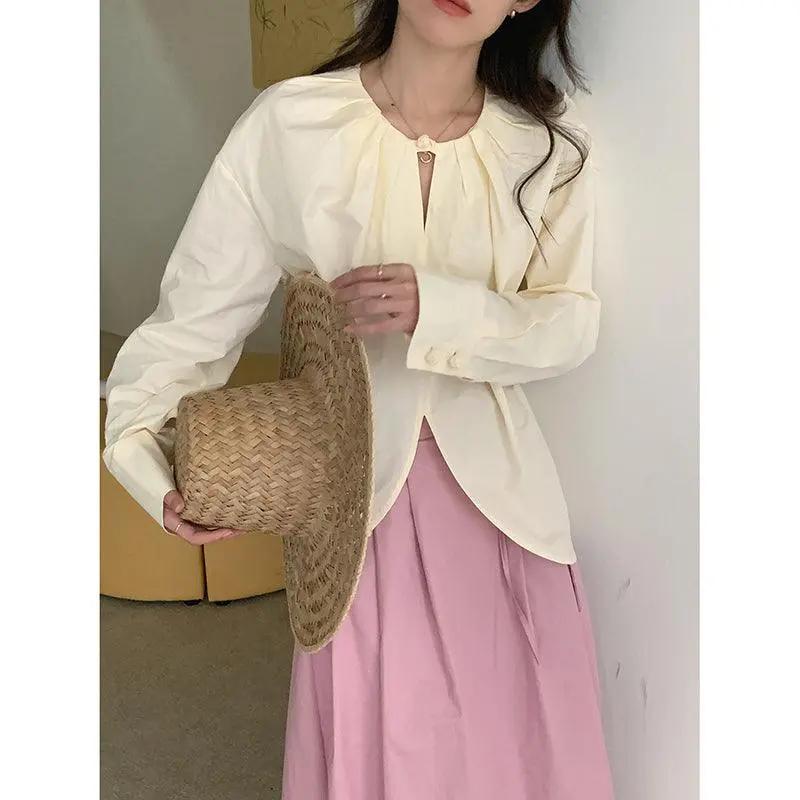 Pleated Cutout Loose Long Sleeve Shirt PAINEVIDA