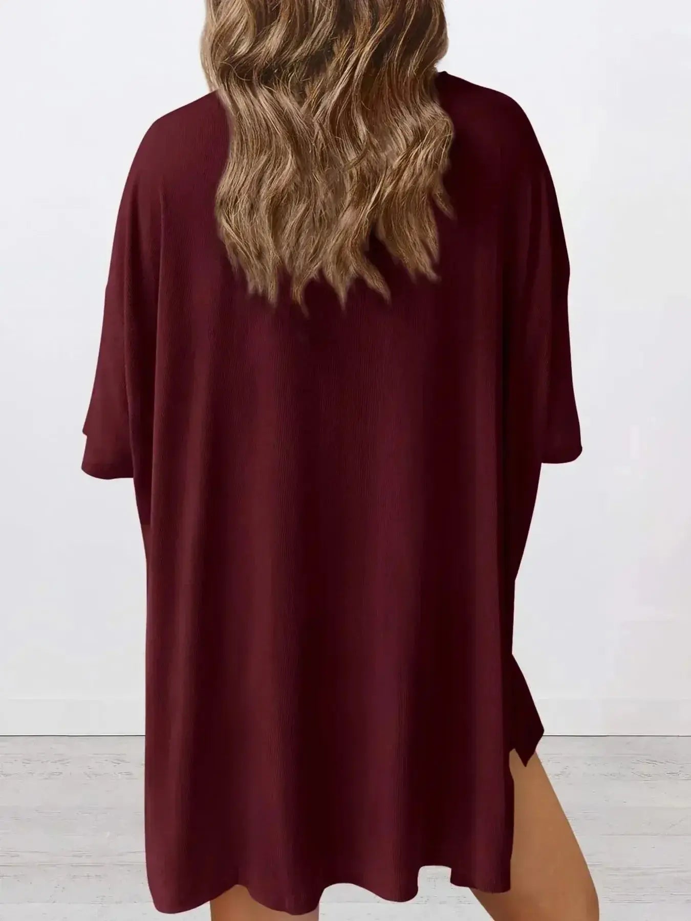 Plus size oversized slit neck lounge set made of soft rayon pajamas for women, featuring a relaxed fit and comfortable design.