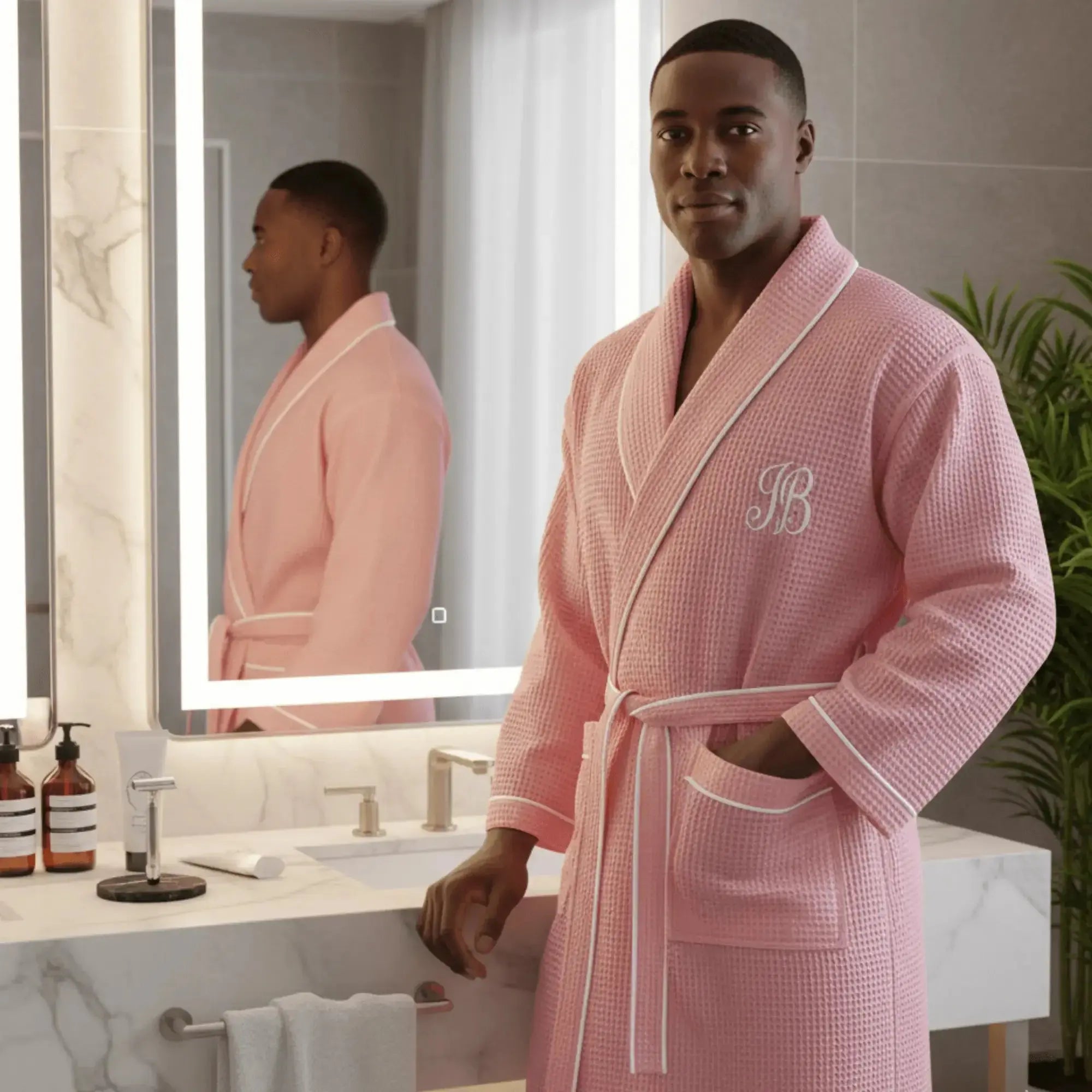 Premium Waffle Piping Robe for Men - Plush Fashion Hub