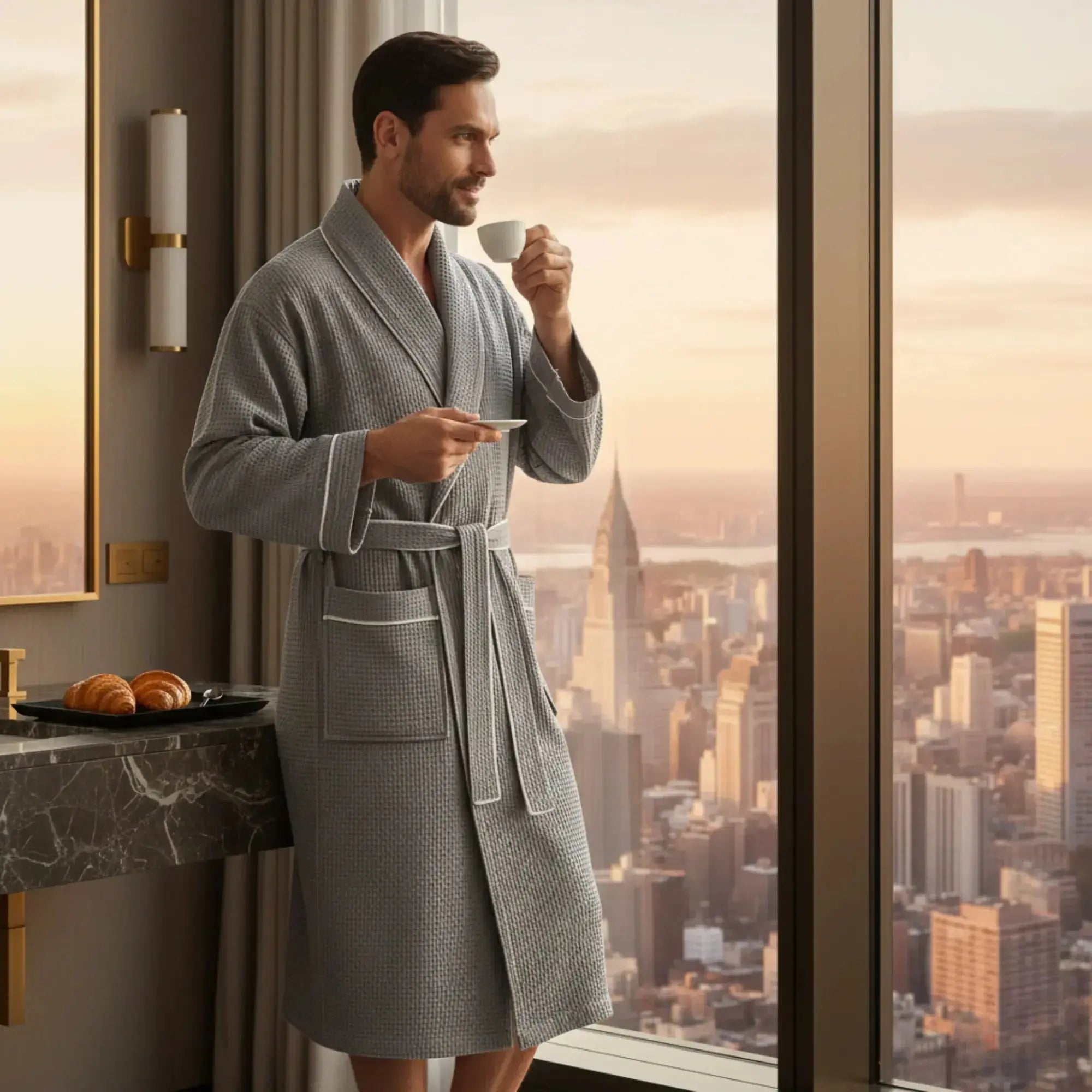 Premium Waffle Piping Robe for Men - Plush Fashion Hub