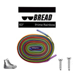 Colorful Prime Rainbow elastic shoelace by Bread, featuring vibrant rainbow hues and a flexible, stretchable design for easy wear
