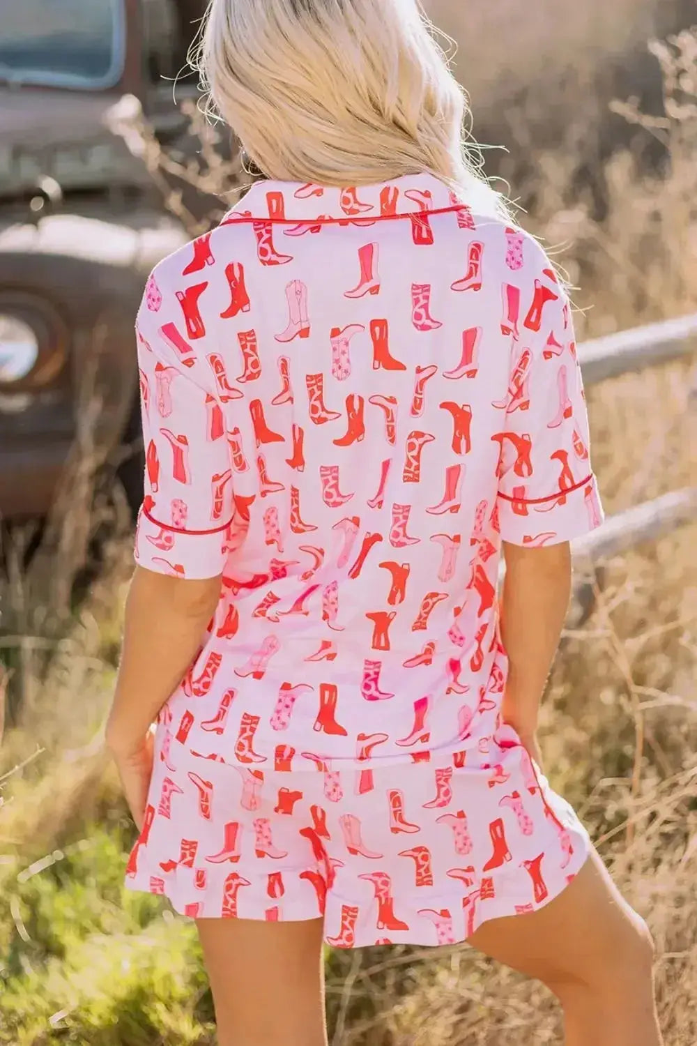 Printed Shirt and Shorts Pajama Set - Plush Fashion Hub