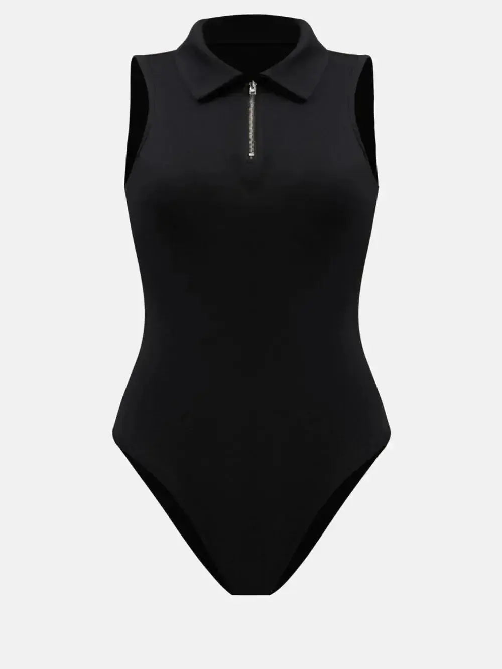 Quarter Zip Collared Neck Sleeveless Bodysuit - Plush Fashion Hub