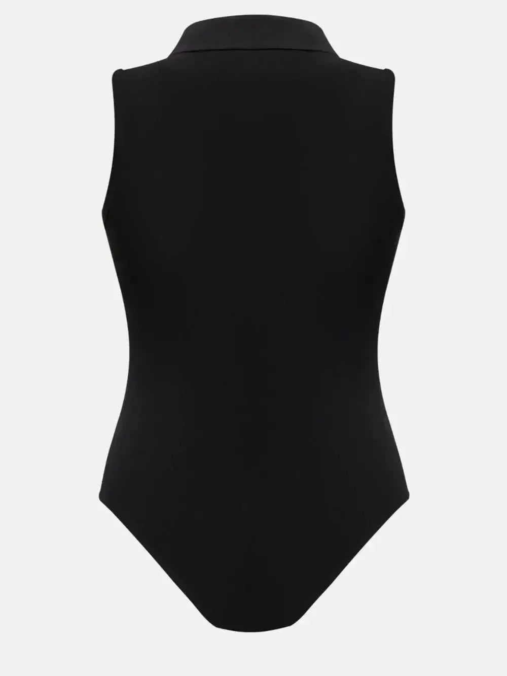 Quarter Zip Collared Neck Sleeveless Bodysuit - Plush Fashion Hub