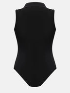 Quarter Zip Collared Neck Sleeveless Bodysuit - Plush Fashion Hub