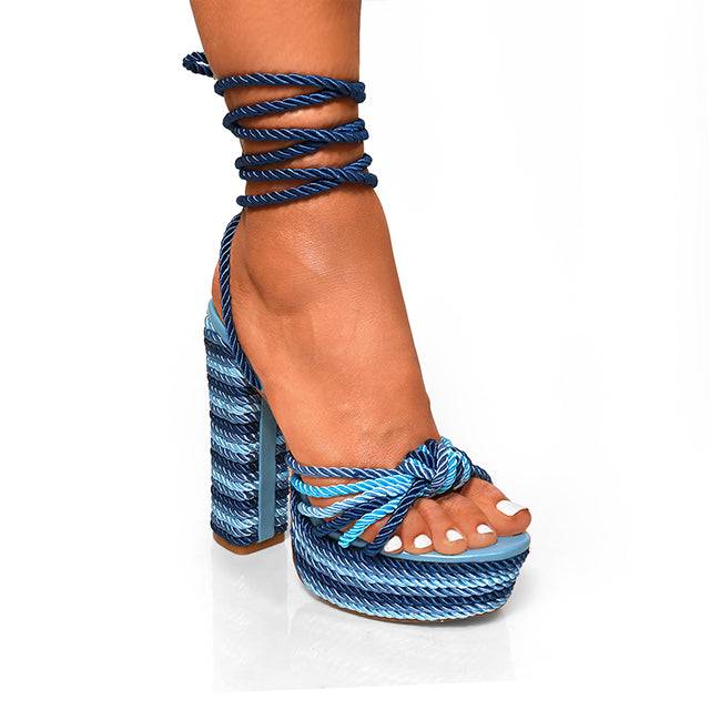 Renee Rope Platform Heels - Multi-Color Ankle Lace-Up Chunky Heels The House of Stylez