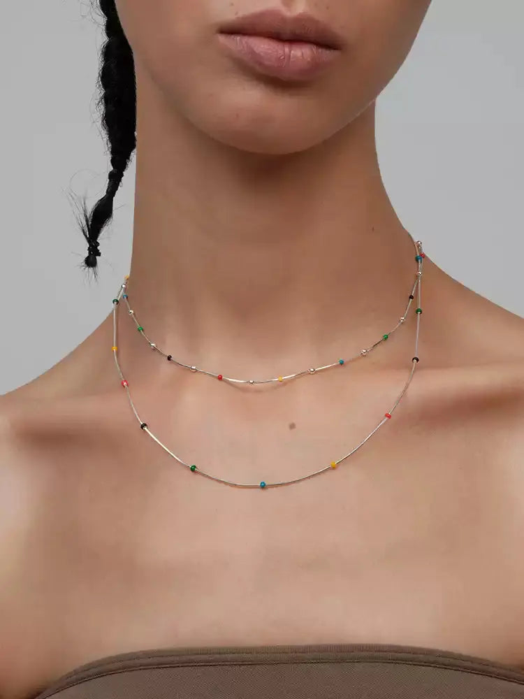 Rainbow Bean Enamel Ball Beaded Clavicle Necklace Plush Fashion Hub