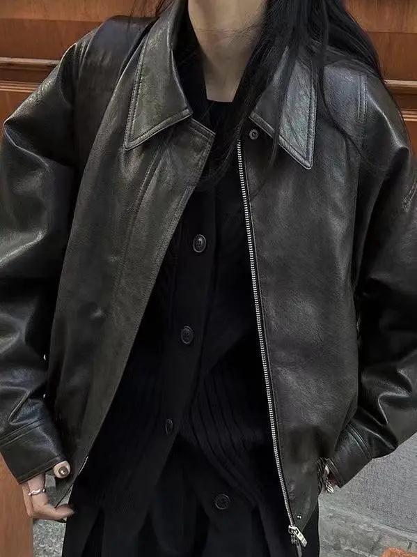 Retro Lapel Zipper Motorcycle Leather Jacket Plush Fashion Hub