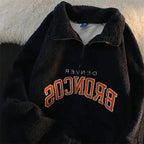 Retro Lapels Embroidery Half Zipper Cashmere Hoodie - Plush Fashion Hub