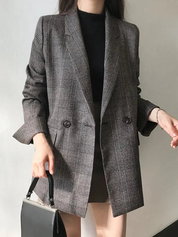 Retro Plaid Lapel Pocket Blazer PAINEVIDA 39.99