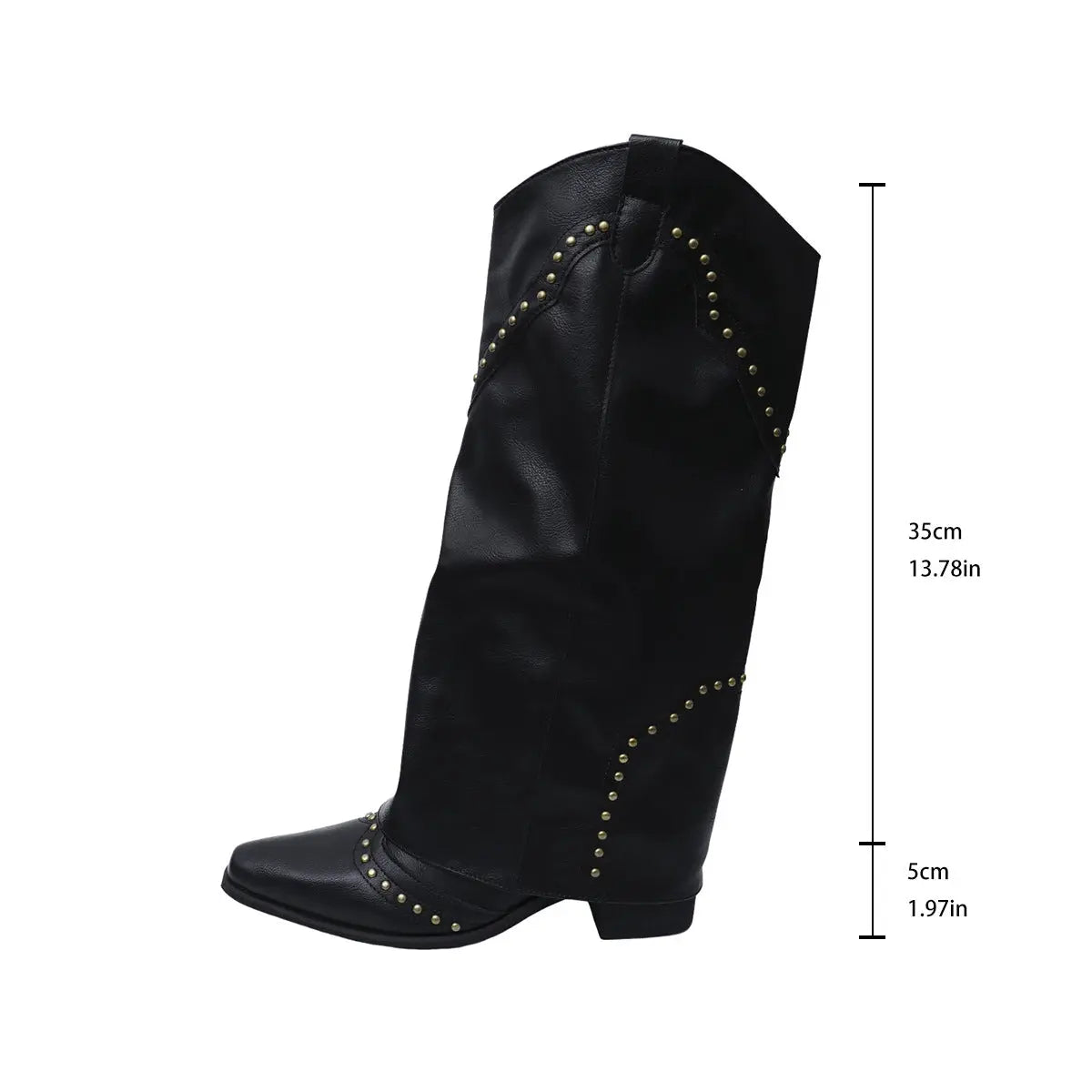 Retro Rivet High Top Western Cowboy Boot Women Long Mid Heel Pointed Toe Slip on Knight Boots Long Boots Bella Mia 103.98