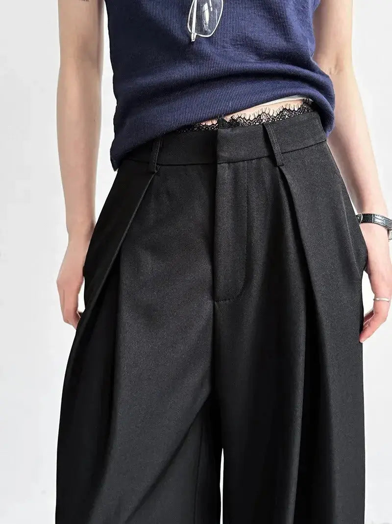 Lace-paneled Wide-leg Suit Pants - Plush Fashion Hub