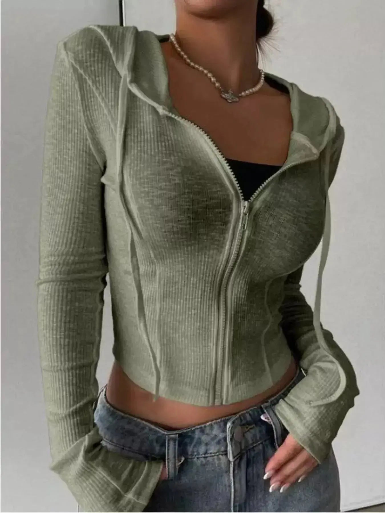 Ribbed Knit Cropped Zip-Up Outerwear - Plush Fashion Hub