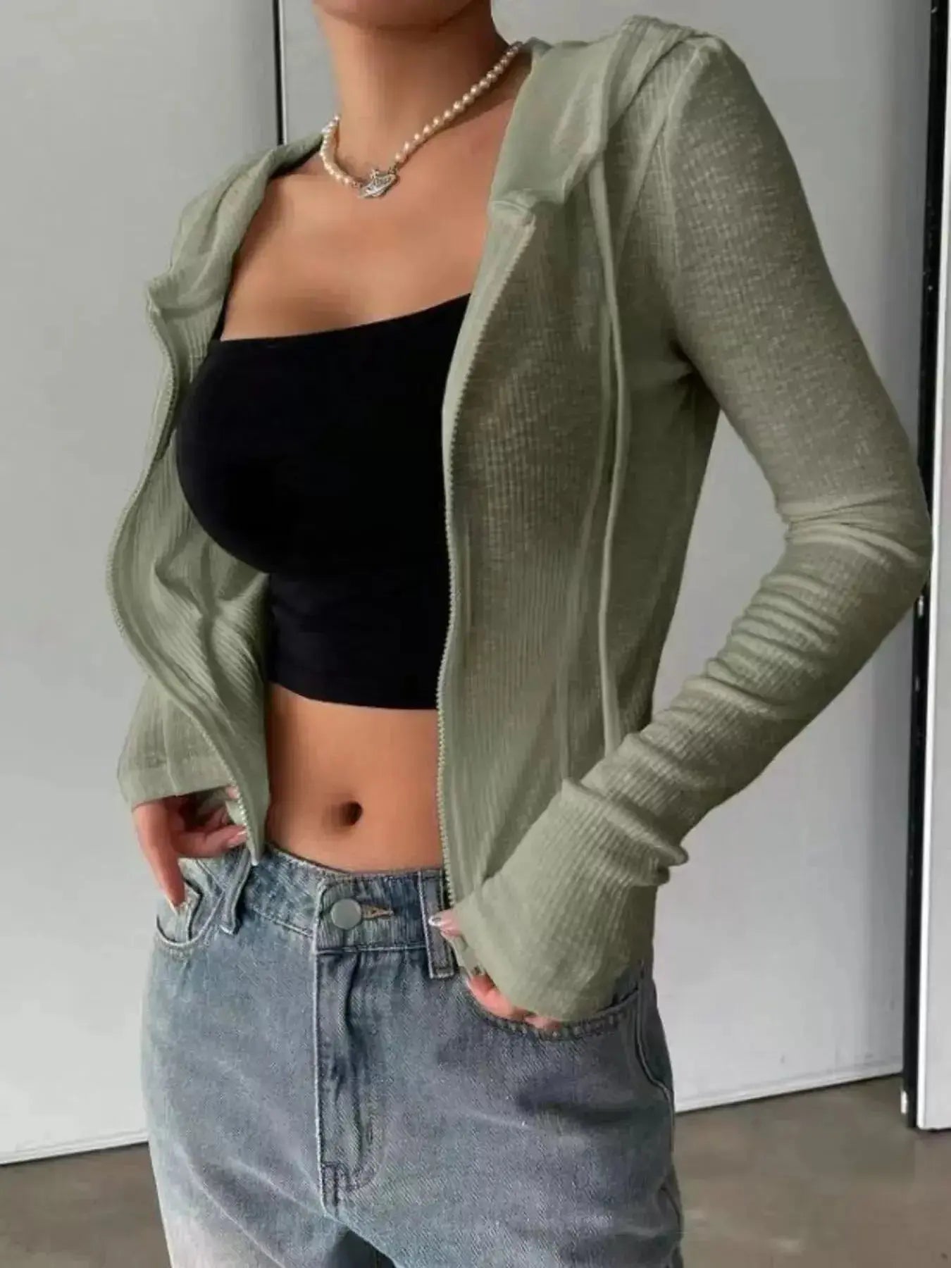 Ribbed Knit Cropped Zip-Up Outerwear - Plush Fashion Hub