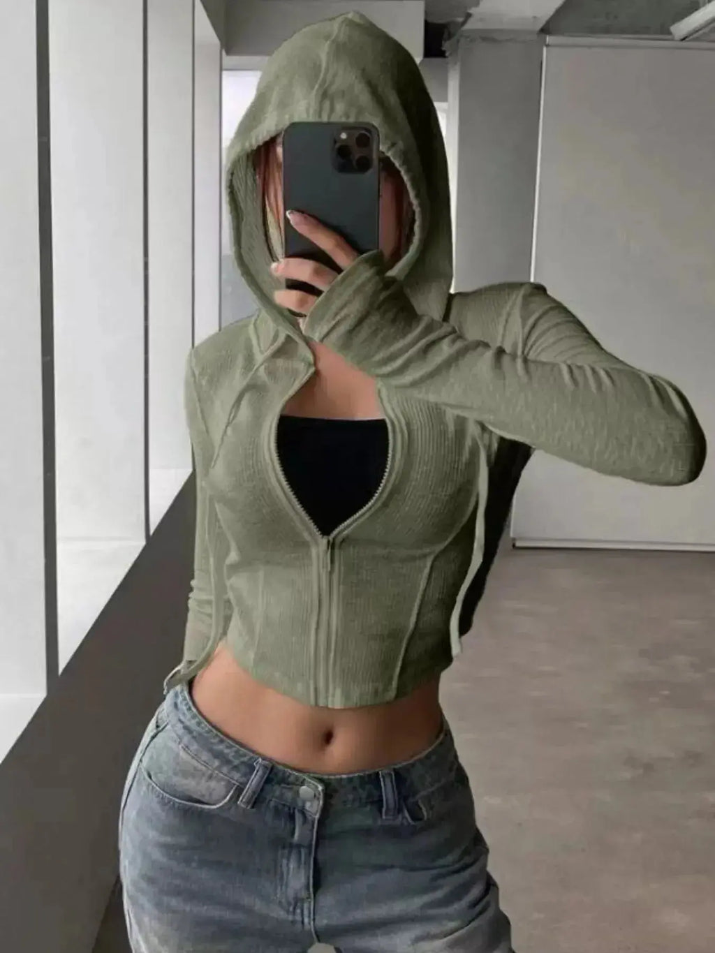 Ribbed Knit Cropped Zip-Up Outerwear - Plush Fashion Hub