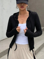 Ribbed Knit Cropped Zip-Up Outerwear - Plush Fashion Hub