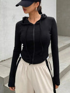 Ribbed Knit Cropped Zip-Up Outerwear - Plush Fashion Hub