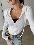 Ribbed Knit Cropped Zip-Up Outerwear - Plush Fashion Hub