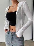 Ribbed Knit Cropped Zip-Up Outerwear - Plush Fashion Hub