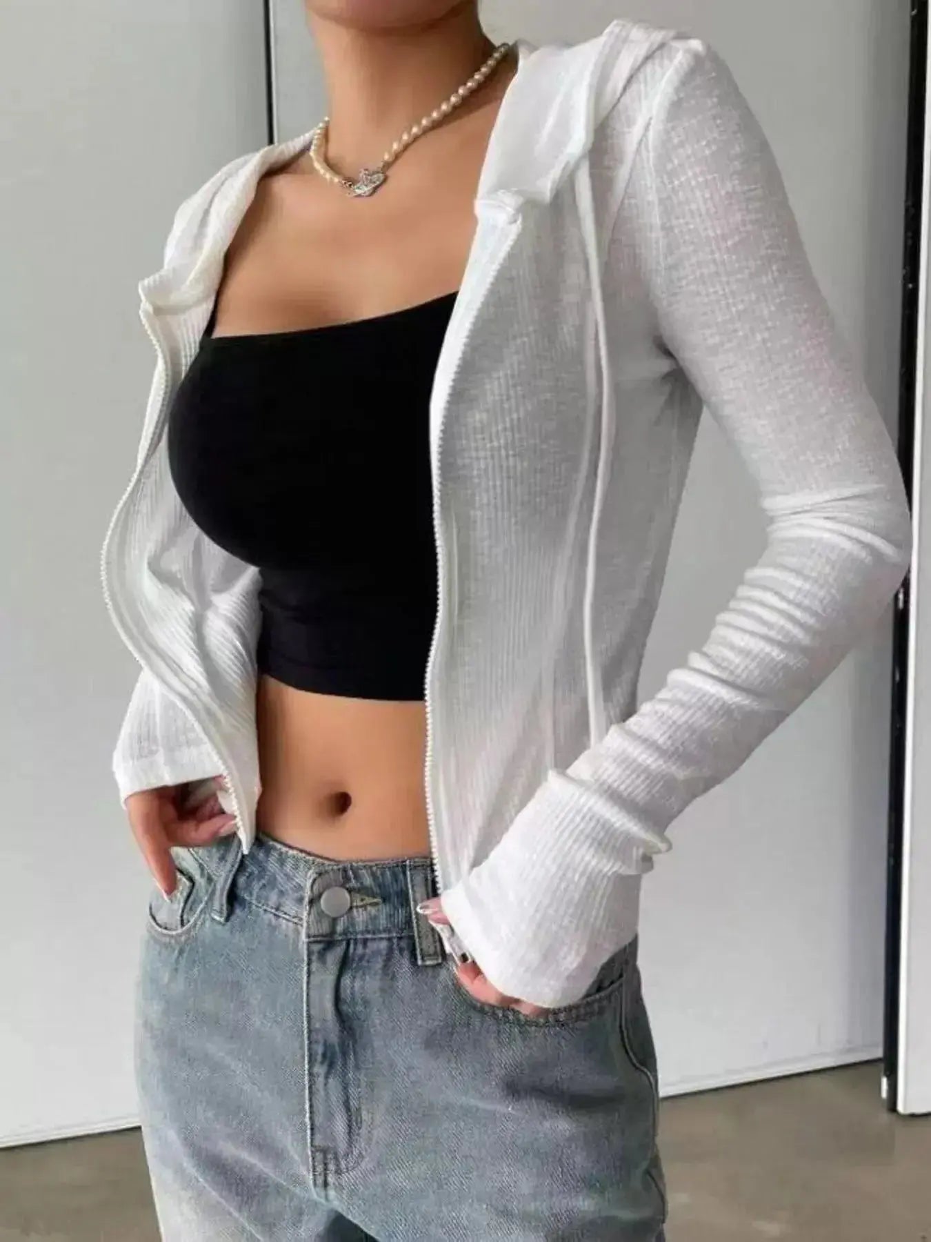 Ribbed Knit Cropped Zip-Up Outerwear - Plush Fashion Hub
