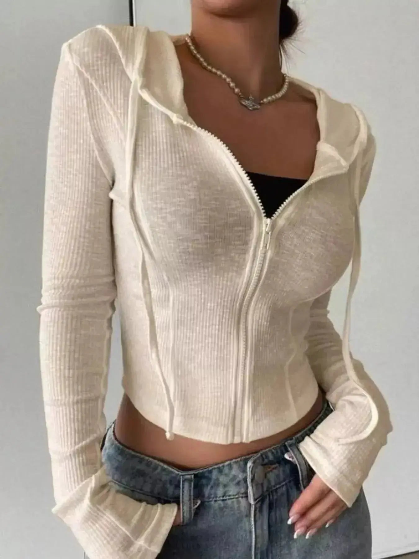 Ribbed Knit Cropped Zip-Up Outerwear - Plush Fashion Hub