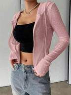 Ribbed Knit Cropped Zip-Up Outerwear - Plush Fashion Hub