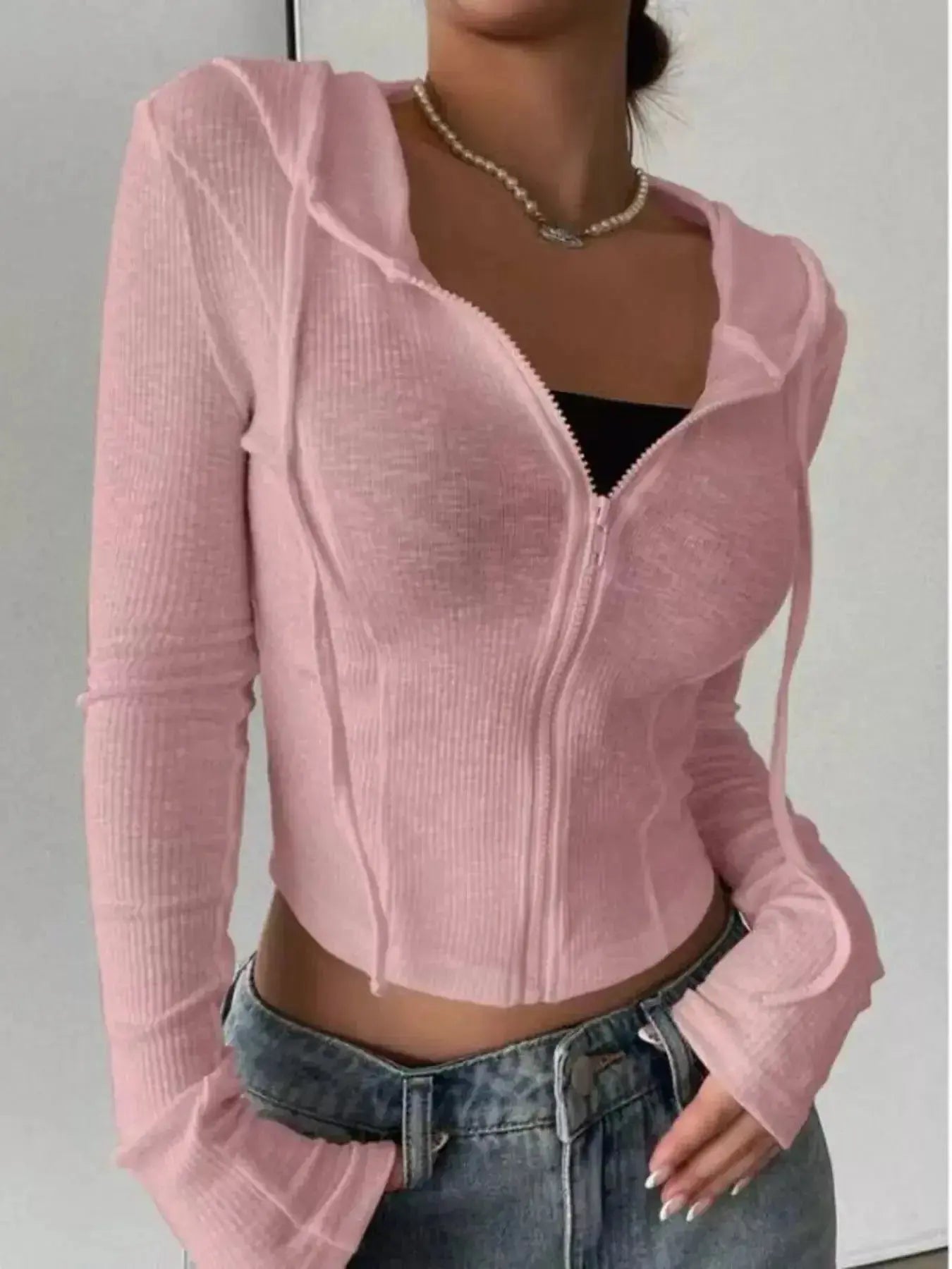 Ribbed Knit Cropped Zip-Up Outerwear - Plush Fashion Hub