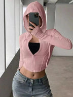 Ribbed Knit Cropped Zip-Up Outerwear - Plush Fashion Hub