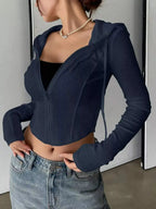Ribbed Knit Cropped Zip-Up Outerwear - Plush Fashion Hub