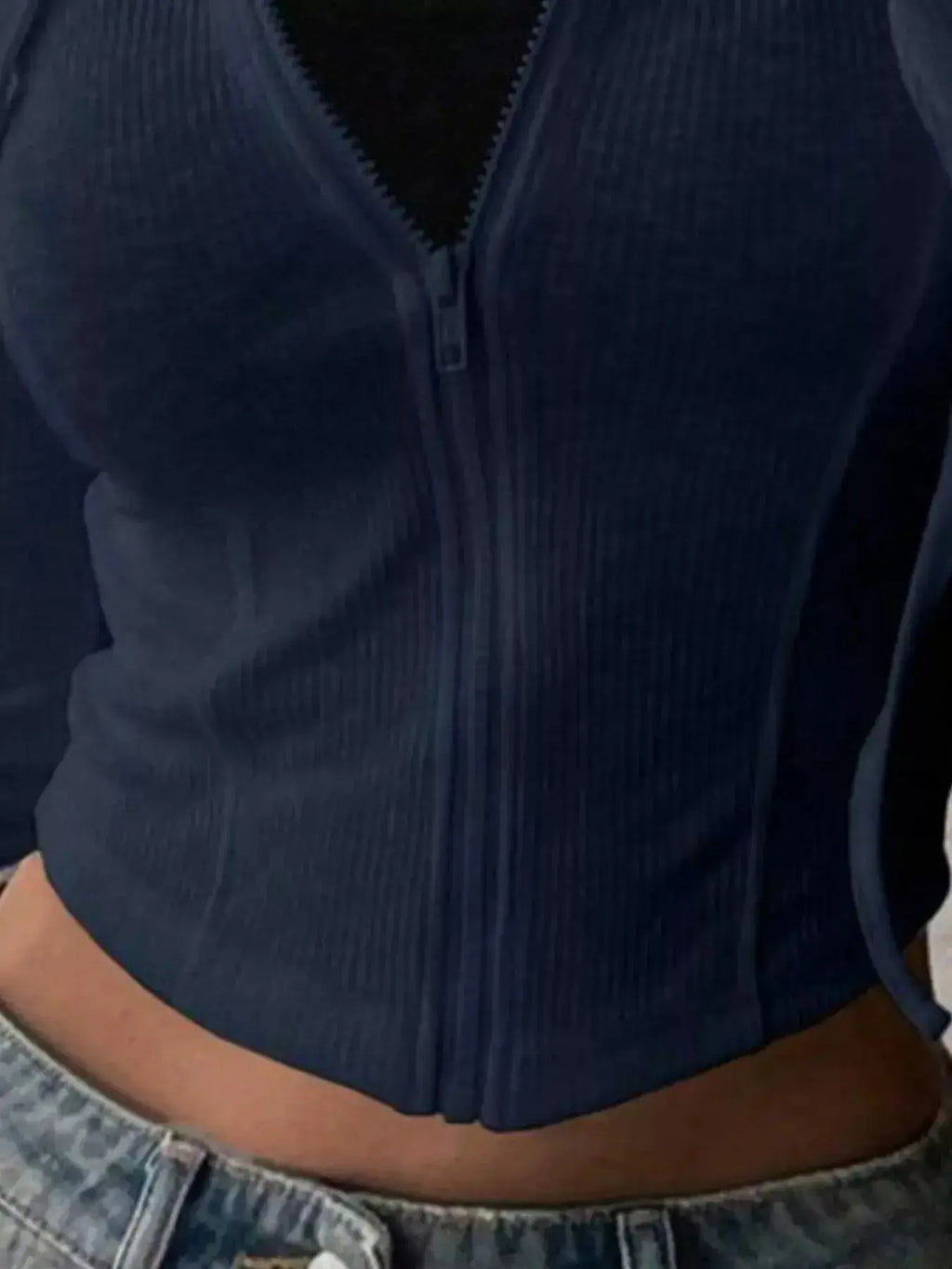 Ribbed Knit Cropped Zip-Up Outerwear - Plush Fashion Hub