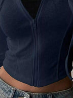 Ribbed Knit Cropped Zip-Up Outerwear - Plush Fashion Hub