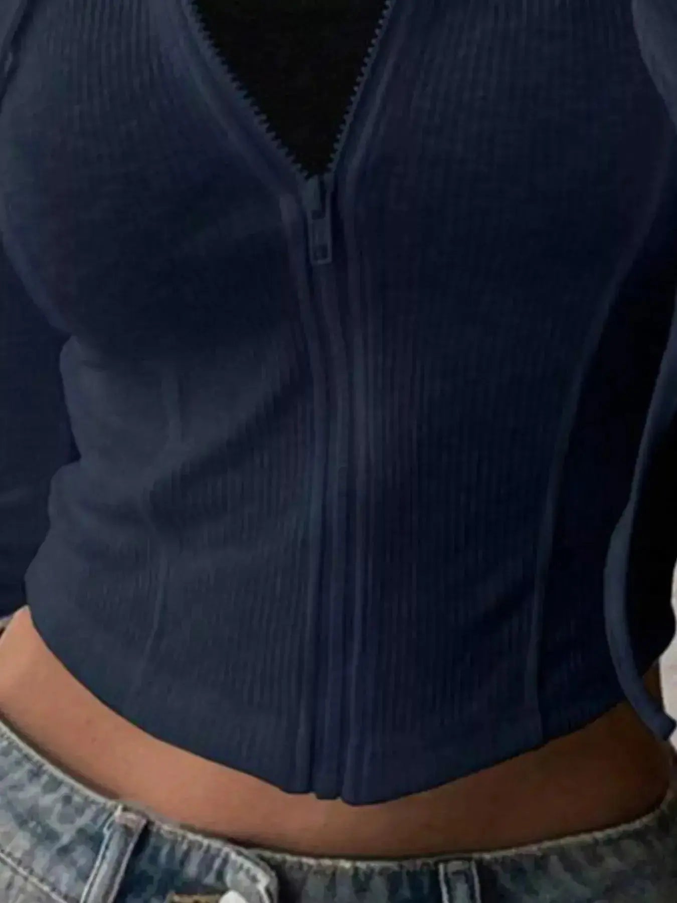 Ribbed Knit Cropped Zip-Up Outerwear - Plush Fashion Hub