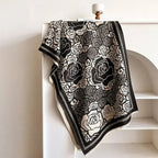 Rose Pattern Fringe Scarf - Luxe Polyester Winter Wrap - Plush Fashion Hub
