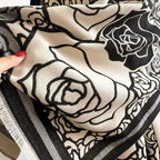 Rose Pattern Fringe Scarf - Luxe Polyester Winter Wrap - Plush Fashion Hub