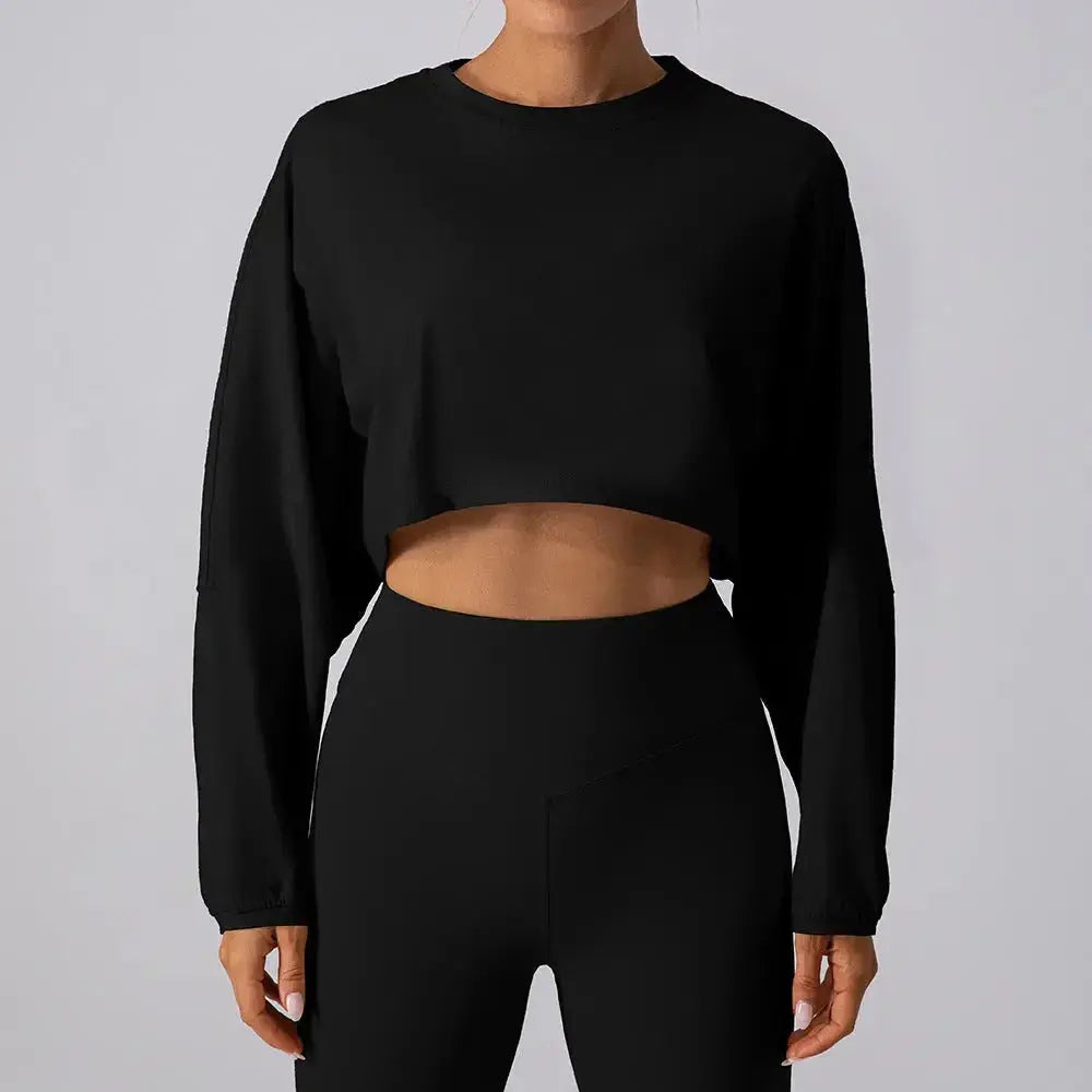 Round Neck Short Sports Yoga Long Sleeve set - Plush Fashion Hub